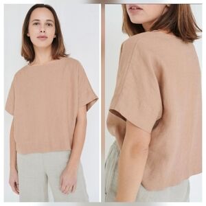 Linenfox Mona Top Linen Boxy Oversized Blouse Dusty Peach